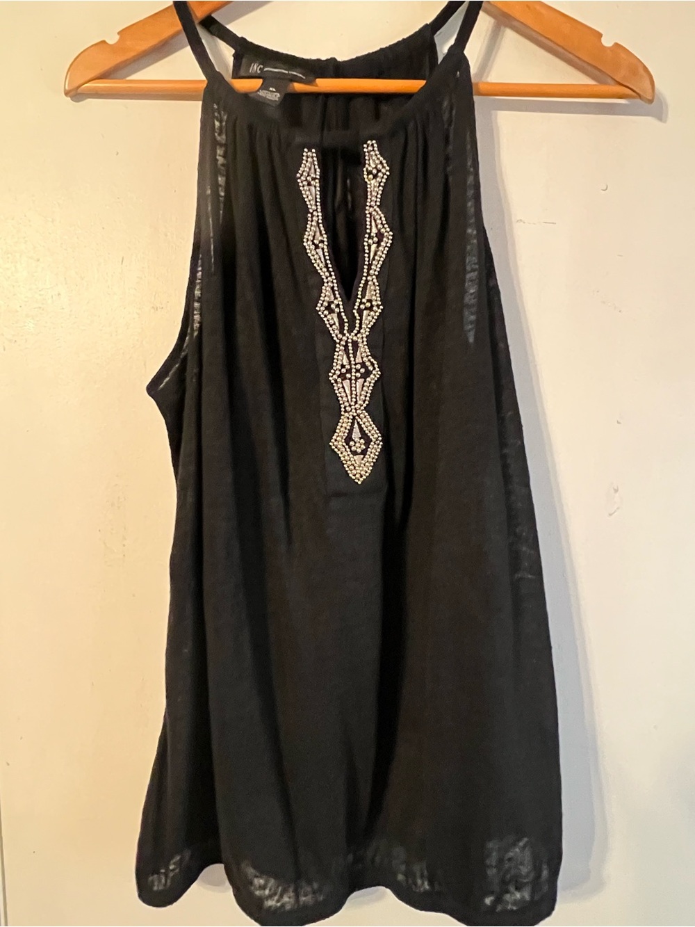 INC Embellished Black Halter Tank Top